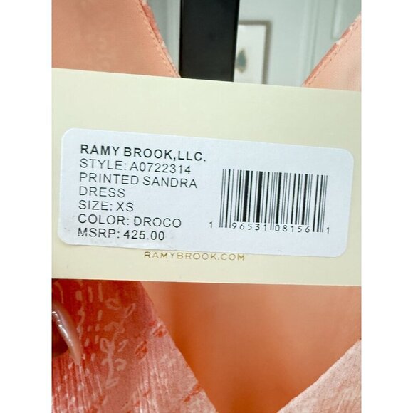 NWT Ramy Brook Sandra Minidress‎ Peach Geometric V-Neck Sleeveless Silk Blend XS - Picture 3 of 14